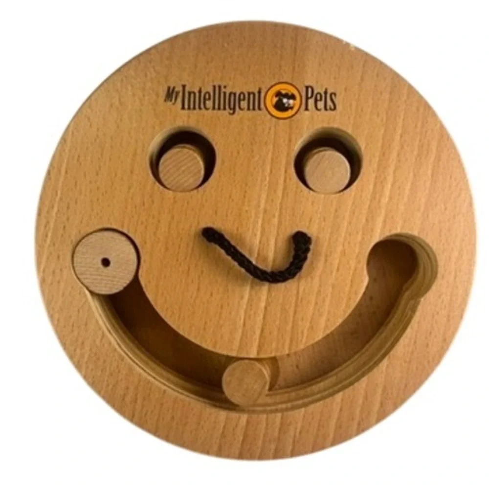 My Intelligent‎ Pets Wooden Interactive Dog Puzzle Toy Smiley Face Treat Game